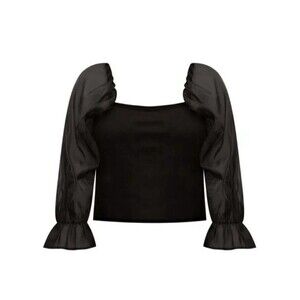 New Eloquii Elements Blouse Women 14/16 Plus Black Square Neck Long Sleeve